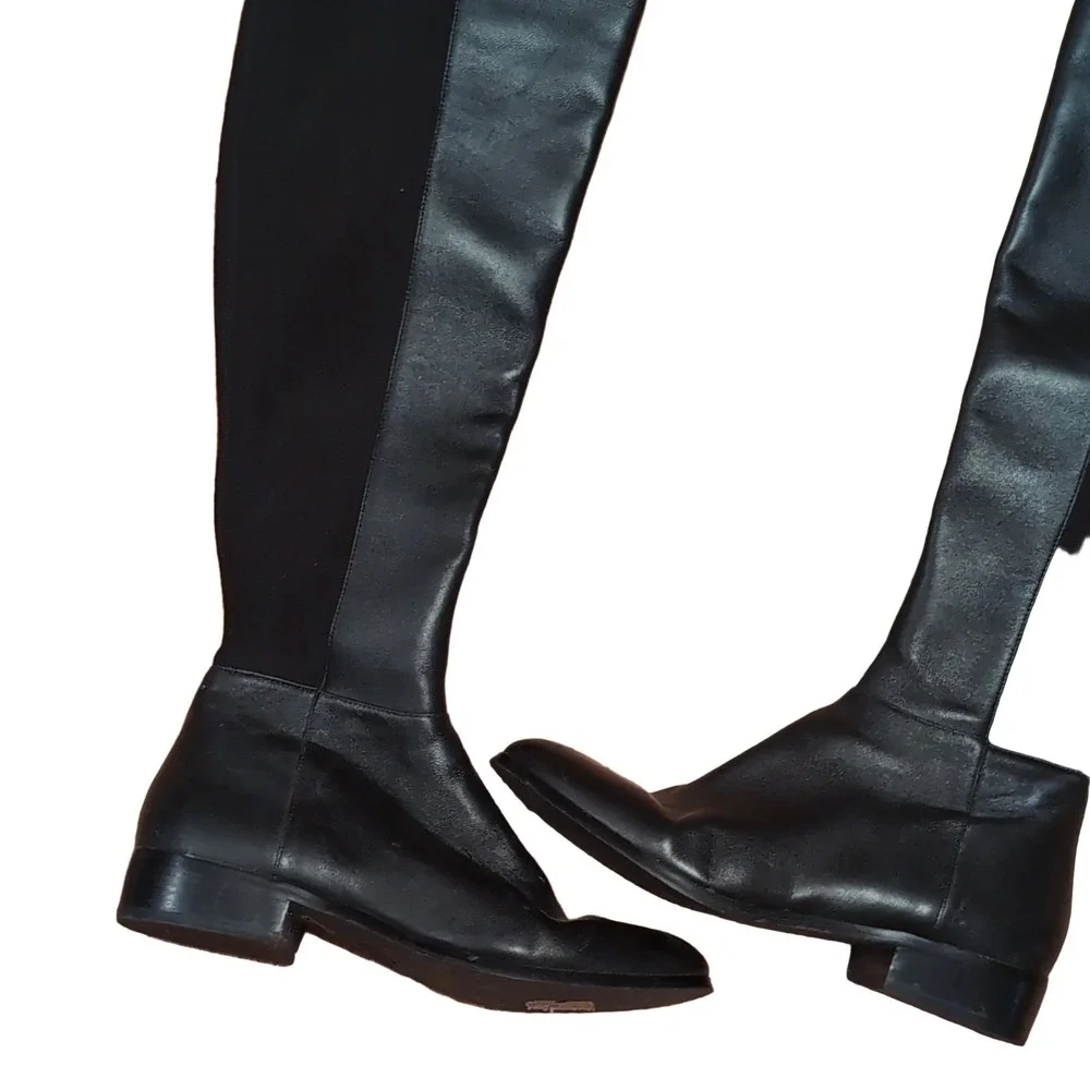 Michael Kors Bromley Over The Knee Riding Boots Black Women's 7.5M Leather Zip
